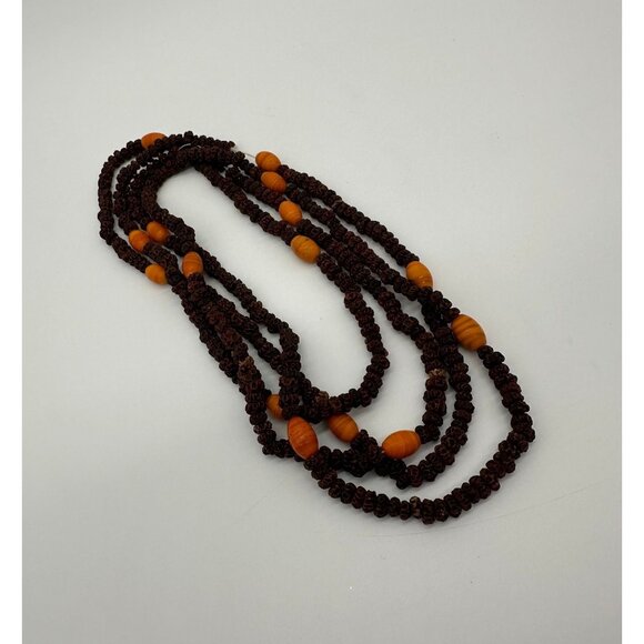 Handmade Jewelry - Seed Necklaces Beaded Handmade Natural Orange Brown Botanical Folk Art Set of 2